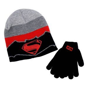 Batman V Superman Dawn Of Justice Boys Beanie Winter Hat Gloves Gift Set New